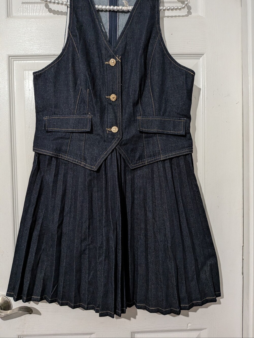 Commense Denim Sleeveless Pleated Mini Dress - Picture 14 of 16